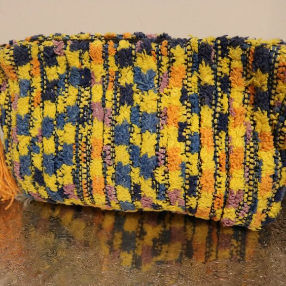 Free People Bright Colorful Yellow Orange Fuzzy Clutch w/ Zipper Tassle - Picture 2 of 6
